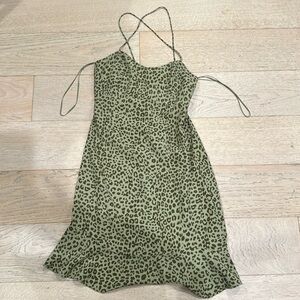 Zara Green Leopard Cheetah Print Mini dress spaghetti straps XS